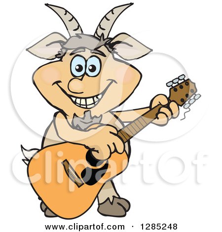 Clipart of a Cartoon Happy Faun Pan Playing an Acoustic Guitar - Royalty Free Vector Illustration by Dennis Holmes Designs