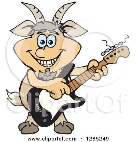 Clipart of a Cartoon Happy Faun Pan Playing an Electric Guitar - Royalty Free Vector Illustration by Dennis Holmes Designs