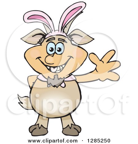 Clipart of a Friendly Waving Faun Pan Wearing Easter Bunny Ears - Royalty Free Vector Illustration by Dennis Holmes Designs