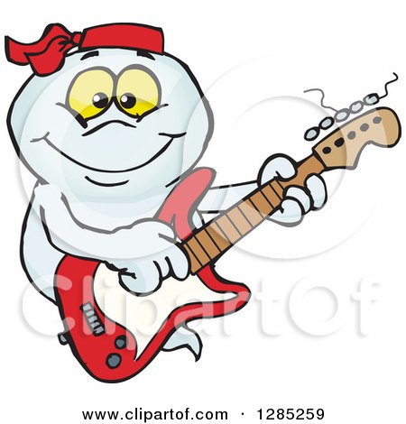 Clipart of a Cartoon Happy Ghost Playing an Electric Guitar - Royalty Free Vector Illustration by Dennis Holmes Designs