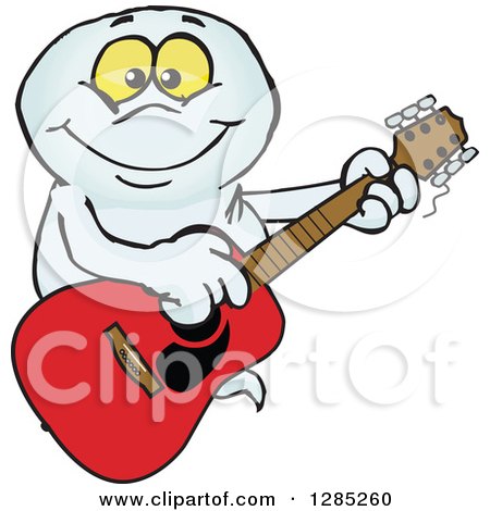 Clipart of a Cartoon Happy Ghost Playing an Acoustic Guitar - Royalty Free Vector Illustration by Dennis Holmes Designs
