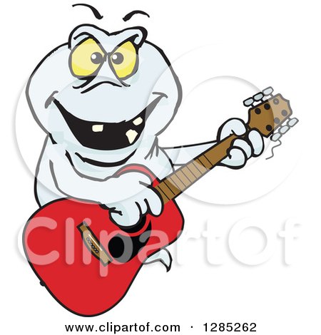 Clipart of a Cartoon Evil Ghost Playing an Acoustic Guitar - Royalty Free Vector Illustration by Dennis Holmes Designs