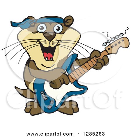 Clipart of a Cartoon Happy Otter Playing an Electric Guitar - Royalty Free Vector Illustration by Dennis Holmes Designs