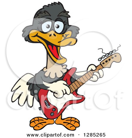 Clipart of a Cartoon Happy Ostrich Playing an Electric Guitar - Royalty Free Vector Illustration by Dennis Holmes Designs