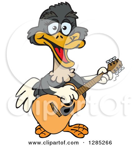 Clipart of a Cartoon Happy Ostrich Playing an Acoustic Guitar - Royalty Free Vector Illustration by Dennis Holmes Designs