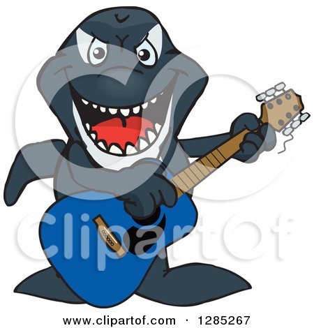 Clipart of a Cartoon Happy Orca Killer Whale Playing an Acoustic Guitar - Royalty Free Vector Illustration by Dennis Holmes Designs