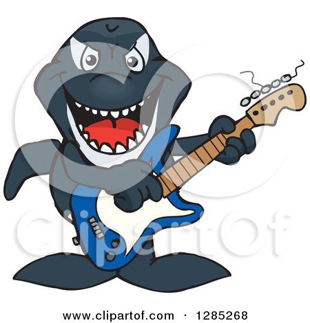 Clipart of a Cartoon Happy Orca Killer Whale Playing an Electric Guitar - Royalty Free Vector Illustration by Dennis Holmes Designs