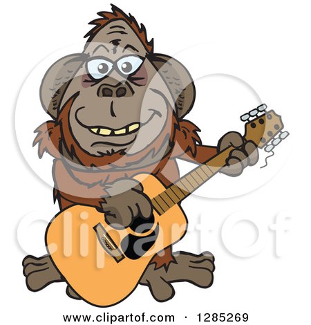 Clipart of a Cartoon Happy Orangutan Playing an Acoustic Guitar - Royalty Free Vector Illustration by Dennis Holmes Designs