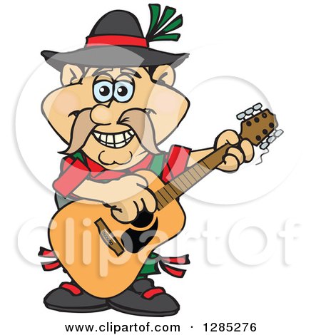 Clipart of a Cartoon Happy German Oktoberfest Man Playing an Acoustic Guitar - Royalty Free Vector Illustration by Dennis Holmes Designs