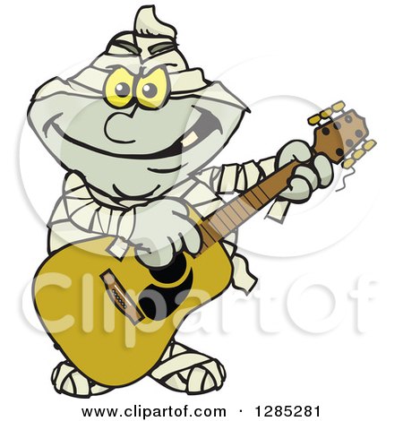 Clipart of a Cartoon Mummy Playing an Acoustic Guitar - Royalty Free Vector Illustration by Dennis Holmes Designs