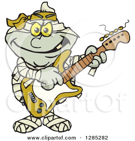 Clipart of a Cartoon Mummy Playing an Electric Guitar - Royalty Free Vector Illustration by Dennis Holmes Designs