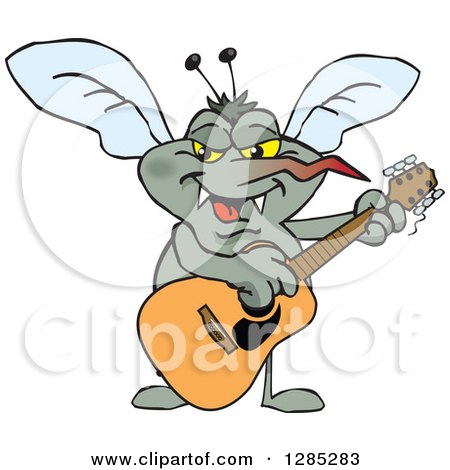 Clipart of a Cartoon Happy Mosquito Playing an Acoustic Guitar - Royalty Free Vector Illustration by Dennis Holmes Designs