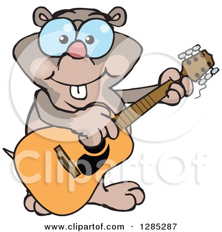 Clipart of a Cartoon Happy Mole Playing an Acoustic Guitar - Royalty Free Vector Illustration by Dennis Holmes Designs
