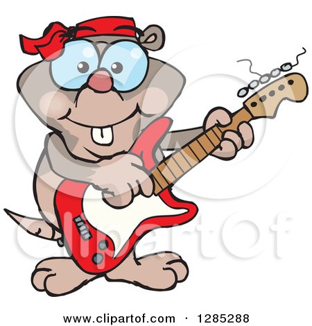 Clipart of a Cartoon Happy Mole Playing an Electric Guitar - Royalty Free Vector Illustration by Dennis Holmes Designs
