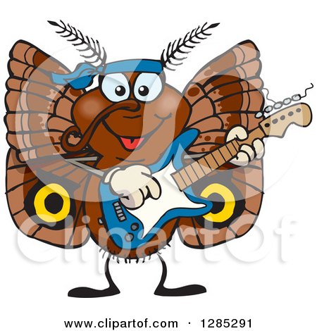 Clipart of a Cartoon Happy Moth Playing an Electric Guitar - Royalty Free Vector Illustration by Dennis Holmes Designs
