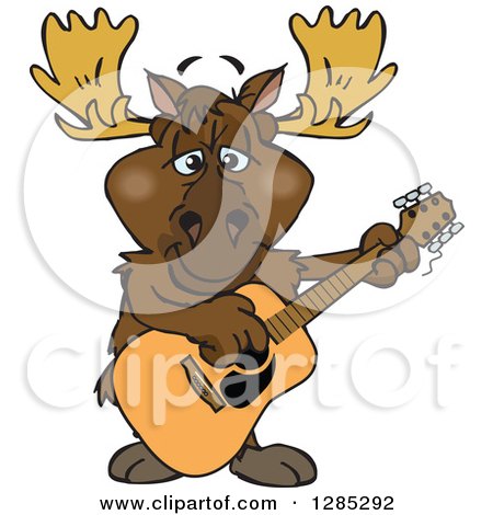 Clipart of a Cartoon Happy Moose Playing an Acoustic Guitar - Royalty Free Vector Illustration by Dennis Holmes Designs