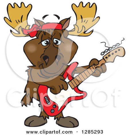 Clipart of a Cartoon Happy Moose Playing an Electric Guitar - Royalty Free Vector Illustration by Dennis Holmes Designs