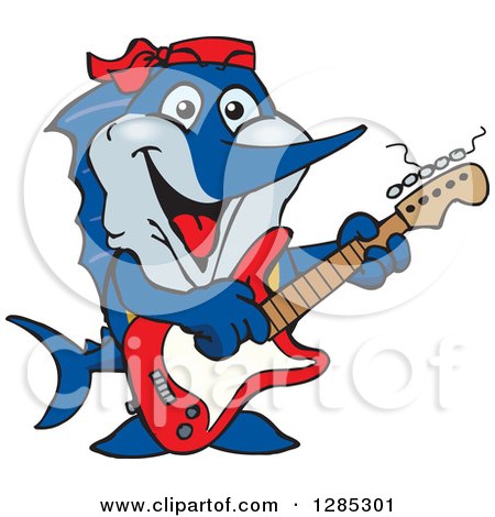 Clipart of a Cartoon Happy Marlin Fish Playing an Electric Guitar - Royalty Free Vector Illustration by Dennis Holmes Designs