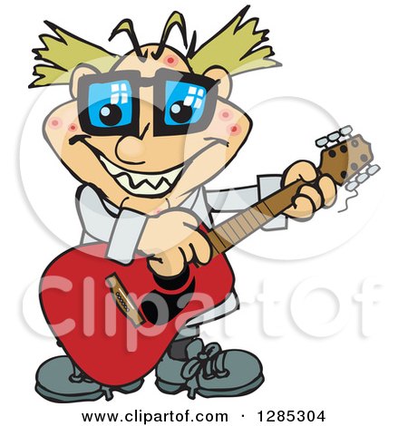 Clipart of a Cartoon Happy Mad Scientist Playing an Acoustic Guitar - Royalty Free Vector Illustration by Dennis Holmes Designs