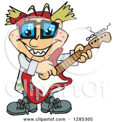 Clipart of a Cartoon Happy Mad Scientist Playing an Electric Guitar - Royalty Free Vector Illustration by Dennis Holmes Designs