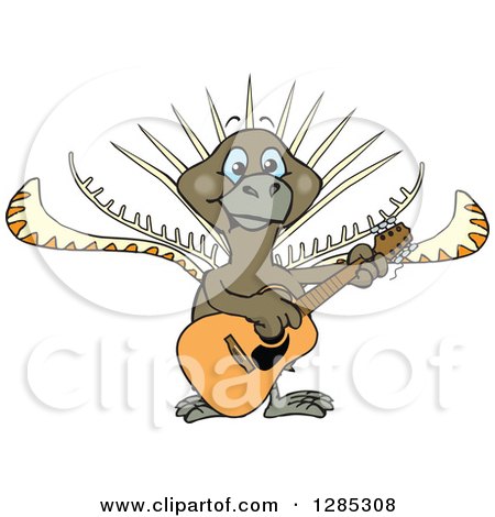 Clipart of a Cartoon Happy Lyrebird Playing an Acoustic Guitar - Royalty Free Vector Illustration by Dennis Holmes Designs