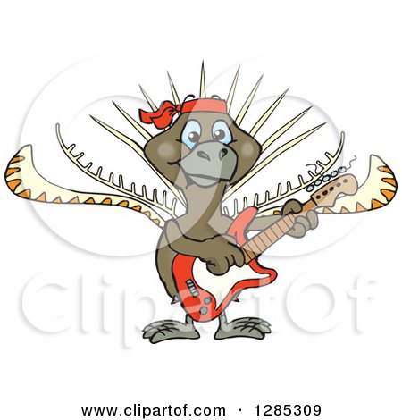 Clipart of a Cartoon Happy Lyrebird Playing an Electric Guitar - Royalty Free Vector Illustration by Dennis Holmes Designs