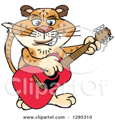 Clipart of a Cartoon Happy Leopard Playing an Acoustic Guitar - Royalty Free Vector Illustration by Dennis Holmes Designs