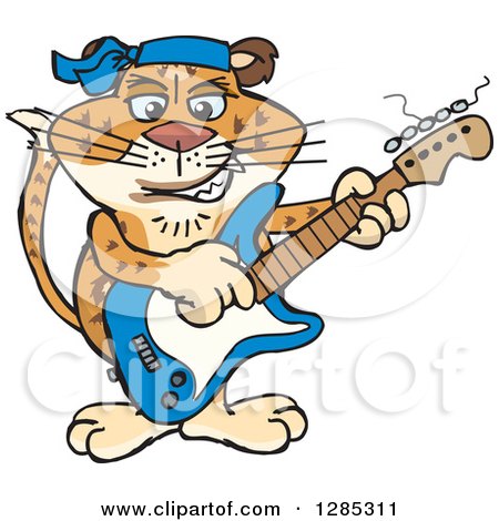 Clipart of a Cartoon Happy Leopard Playing an Electric Guitar - Royalty Free Vector Illustration by Dennis Holmes Designs