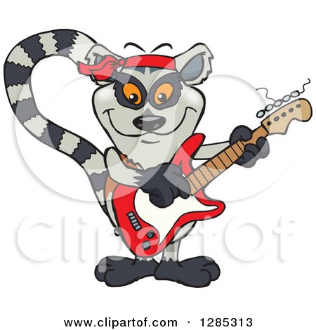 Clipart of a Cartoon Happy Lemur Playing an Electric Guitar - Royalty Free Vector Illustration by Dennis Holmes Designs