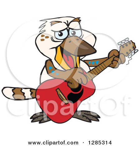 Clipart of a Cartoon Happy Kookaburra Playing an Acoustic Guitar - Royalty Free Vector Illustration by Dennis Holmes Designs