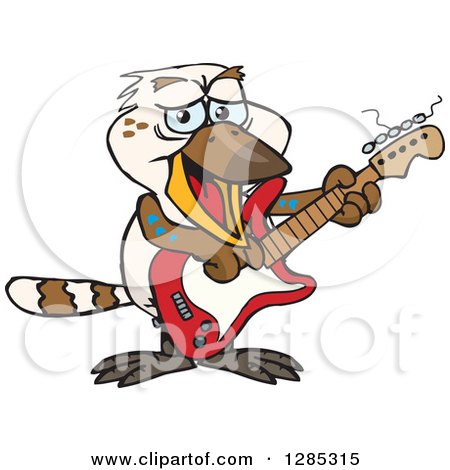 Clipart of a Cartoon Happy Kookaburra Playing an Electric Guitar - Royalty Free Vector Illustration by Dennis Holmes Designs