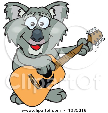 Clipart of a Cartoon Happy Koala Playing an Acoustic Guitar - Royalty Free Vector Illustration by Dennis Holmes Designs