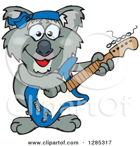Clipart of a Cartoon Happy Koala Playing an Electric Guitar - Royalty Free Vector Illustration by Dennis Holmes Designs