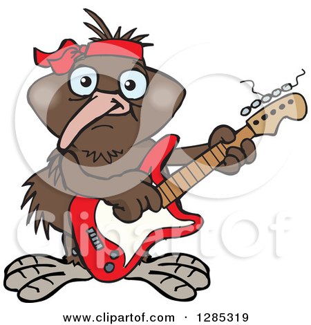 Clipart of a Cartoon Happy Kiwi Bird Playing an Electric Guitar - Royalty Free Vector Illustration by Dennis Holmes Designs