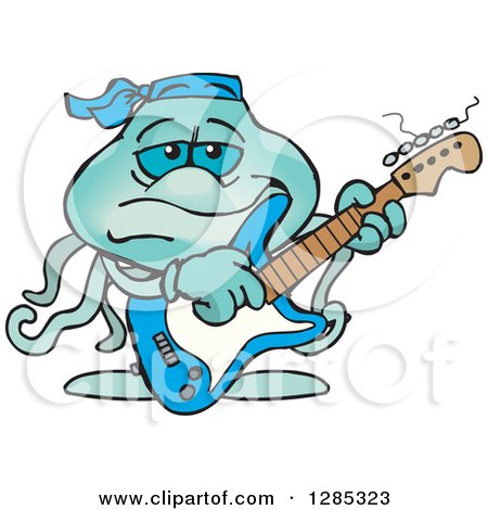 Clipart of a Cartoon Happy Jellyfish Playing an Electric Guitar - Royalty Free Vector Illustration by Dennis Holmes Designs