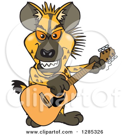 Clipart of a Cartoon Hyena Playing an Acoustic Guitar - Royalty Free Vector Illustration by Dennis Holmes Designs