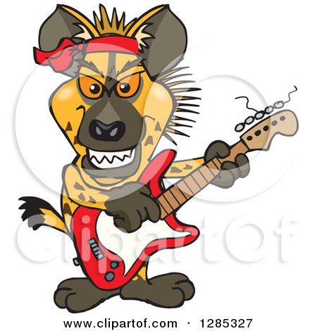 Clipart of a Cartoon Hyena Playing an Electric Guitar - Royalty Free Vector Illustration by Dennis Holmes Designs