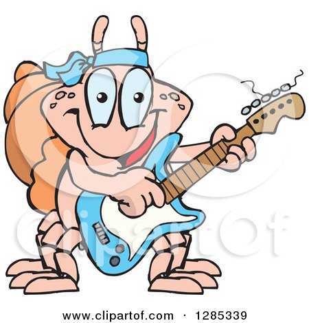 Clipart of a Cartoon Happy Hermit Crab Playing an Electric Guitar - Royalty Free Vector Illustration by Dennis Holmes Designs