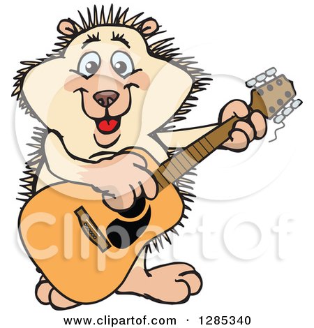 Clipart of a Cartoon Happy Hedgehog Playing an Acoustic Guitar - Royalty Free Vector Illustration by Dennis Holmes Designs