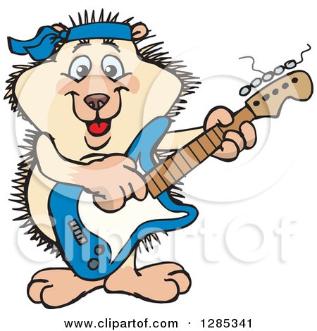 Clipart of a Cartoon Happy Hedgehog Playing an Electric Guitar - Royalty Free Vector Illustration by Dennis Holmes Designs