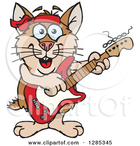Clipart of a Cartoon Happy Hamster Playing an Electric Guitar - Royalty Free Vector Illustration by Dennis Holmes Designs