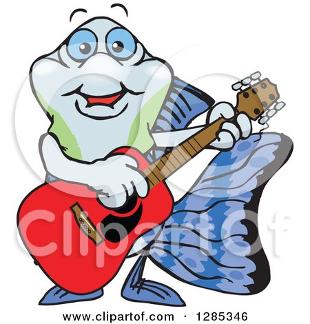 Clipart of a Cartoon Happy Guppy Fish Playing an Acoustic Guitar - Royalty Free Vector Illustration by Dennis Holmes Designs