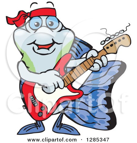 Clipart of a Cartoon Happy Guppy Fish Playing an Electric Guitar - Royalty Free Vector Illustration by Dennis Holmes Designs