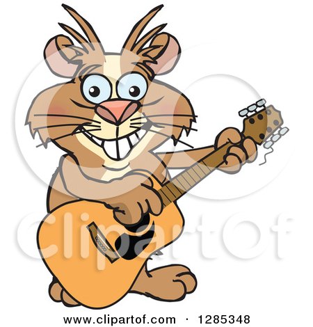 Clipart of a Cartoon Happy Guinea Pig Playing an Acoustic Guitar - Royalty Free Vector Illustration by Dennis Holmes Designs