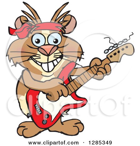 Clipart of a Cartoon Happy Guinea Pig Playing an Electric Guitar - Royalty Free Vector Illustration by Dennis Holmes Designs
