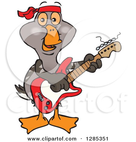 Clipart of a Cartoon Happy Goose Playing an Electric Guitar - Royalty Free Vector Illustration by Dennis Holmes Designs