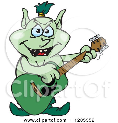 Clipart of a Cartoon Goblin Playing an Acoustic Guitar - Royalty Free Vector Illustration by Dennis Holmes Designs