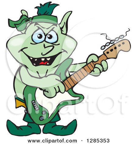 Clipart of a Cartoon Goblin Playing an Electric Guitar - Royalty Free Vector Illustration by Dennis Holmes Designs