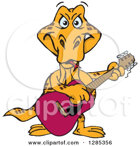 Clipart of a Cartoon Happy Goanna Lizard Playing an Acoustic Guitar - Royalty Free Vector Illustration by Dennis Holmes Designs