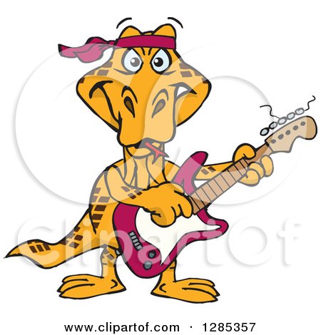 Clipart of a Cartoon Happy Goanna Lizard Playing an Electric Guitar - Royalty Free Vector Illustration by Dennis Holmes Designs